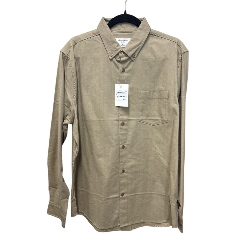 Nordstrom NWT Tan Button Up Trim Fit - MSRP: $89 - Size Large Trim Fit